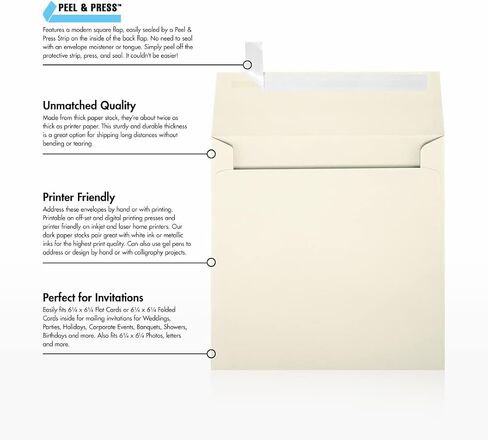 مغلفات دعوة مربعة من LUXPaper | قشر واضغط | 7 × 7 | ذهبي ميتاليك | 80 رطل. نص | 50 الكمية in Kuwait