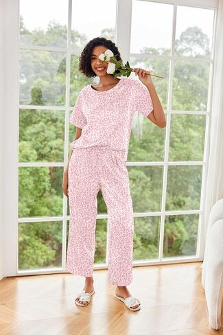 Ekouaer Loungewear for Women Satin Sleepwear Womens Short Sleeve Pajamas Silk Loungewear Two Piece Pjs Set Green Floral Pjs Bride Pajama Green Floral S in Saudi Arabia