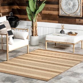 nuLOOM Robin Multi Stripe Indoor/Outdoor Runner Rug, 2' x 8', Grey
