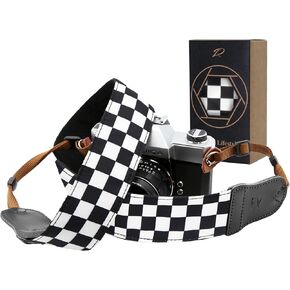 Padwa Lifestyle Blue Wave Camera Strap - 2" Cowhide Leather Head Cotton Camera Straps for Photographers,Vintage Japanese Art Print Adjustable Neck & Shoulder Strap for ALL DSLR/SLR Cameras