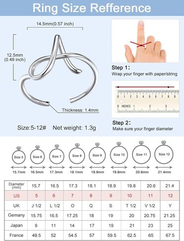 SILVERCUTE S925 Initial Rings, Adjustable Size 6-12 Statement Alphabet Letter A-Z Jewelry Personalized Twisted Initials Rings Sterling Silver Stacking Ring for Women Girls in Kuwait