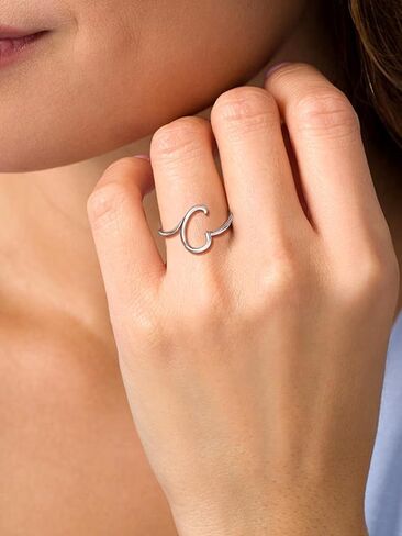 SILVERCUTE S925 Initial Rings, Adjustable Size 6-12 Statement Alphabet Letter A-Z Jewelry Personalized Twisted Initials Rings Sterling Silver Stacking Ring for Women Girls in Kuwait
