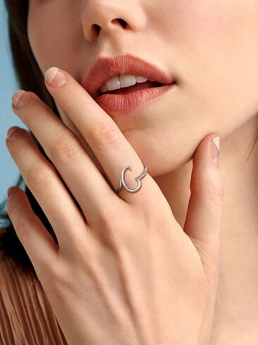 SILVERCUTE S925 Initial Rings, Adjustable Size 6-12 Statement Alphabet Letter A-Z Jewelry Personalized Twisted Initials Rings Sterling Silver Stacking Ring for Women Girls in Kuwait