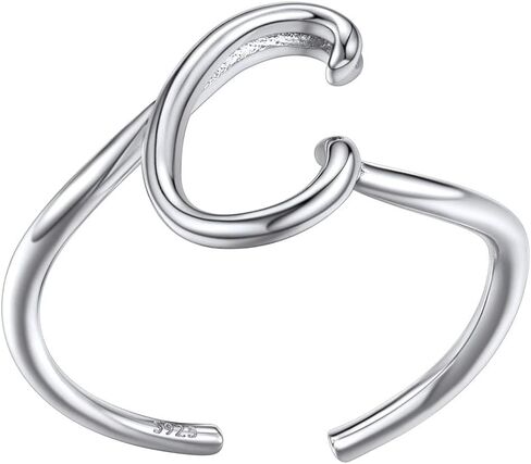 SILVERCUTE S925 Initial Rings, Adjustable Size 6-12 Statement Alphabet Letter A-Z Jewelry Personalized Twisted Initials Rings Sterling Silver Stacking Ring for Women Girls in Kuwait