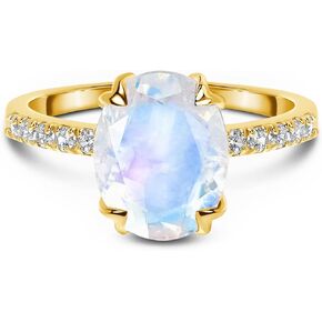Moon Magic - Authentic Rainbow Moonstone, Ruby, Garnet, Rose Quartz, Obsidian, Amethyst, Opal Rings/Real 925 Sterling Silver - 18k Rose Gold Rings for Women/Genuine Jewelry