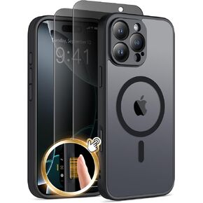 Magnetic for iPhone 15 Pro Case, Compatible with MagSafe,[Full Camera Protection][Privacy Screen Protector]Non-slip Matte Translucent Shockproof Phone Cover for iPhone 15 Pro 6.1" (Deep Purple)