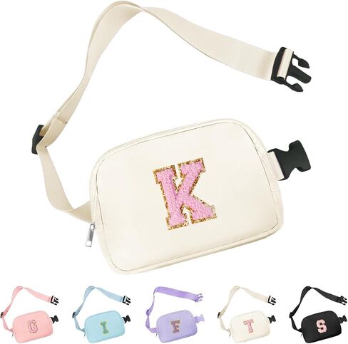 Initial Letter Fanny Pack Crossbody Bags for Women Teen Girl Gifts Trendy Stuff Preppy Belt Bag Travel Cross Body Purse with Inner Pockets and Adjustable Strap Cute Birthday Gift (Pink A) in Kuwait