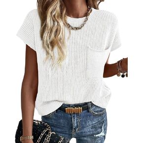 KIRUNDO Womens Spring Cap Sleeve Tops 2024 Summer Casual Crew Neck Lightweight Sweater Vest Ribbed Knit Pullover