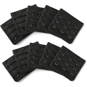 Allegra K 3 Hook 3 Row Underwear Bra Strap Extension Buckle Hooks 5 Pcs for Women Black One Size