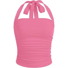 SOLY HUX Women's Ruched Halter Y2K Crop Tops Tie Back Sleeveless Slim Fit Cami Tops
