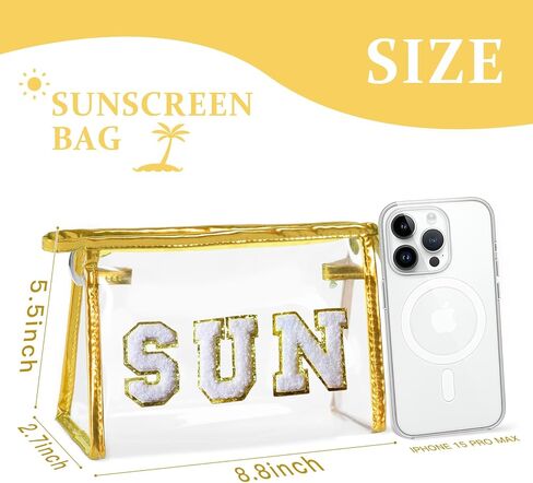 COSHAYSOO Clear Makeup Bag Preppy Sunscreen Pouch Waterproof Beach Pool Travel Things Summer Stuff Traveling Cosmetic Accessories for Women Teen Girl Gift with Cute Chenille Letter Patch Pink SUN in Saudi Arabia