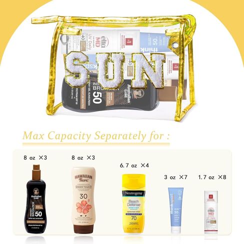 COSHAYSOO Clear Makeup Bag Preppy Sunscreen Pouch Waterproof Beach Pool Travel Things Summer Stuff Traveling Cosmetic Accessories for Women Teen Girl Gift with Cute Chenille Letter Patch Pink SUN in Saudi Arabia
