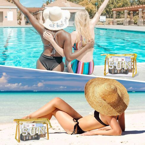 COSHAYSOO Clear Makeup Bag Preppy Sunscreen Pouch Waterproof Beach Pool Travel Things Summer Stuff Traveling Cosmetic Accessories for Women Teen Girl Gift with Cute Chenille Letter Patch Pink SUN in Saudi Arabia