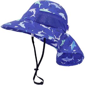 Tisoloow Baby Sun Hats Boys Girls Summer UPF 50+ Sun Protection Toddler Beach Hat Neck Flap Kid Cap with Wide Brim