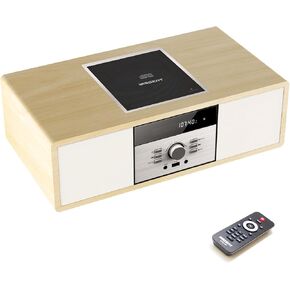 نظام ستيريو بلوتوث الحنين للمنزل، مشغل أقراص مضغوطة لأنظمة WISCENT Micro HiFi Vintage، مع بث صوت بلوتوث، راديو FM، منفذ USB، Aux-in، منفذ سماعة الأذن (مشغل أقراص مضغوطة بني)