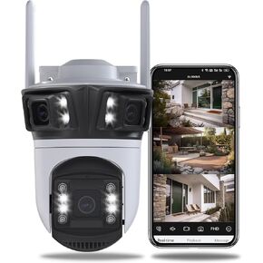 كاميرا TIENCIY Pan Tilt Security Camera، عدسة مزدوجة Pro HD 2K Light Camera Bullet Camera كاميرا Wi-Fi IP لاسلكية، كاميرات CCTV للمراقبة المنزلية مع تتبع الحركة / إنذار صوتي / عرض عن بعد (Pro HD 2K)