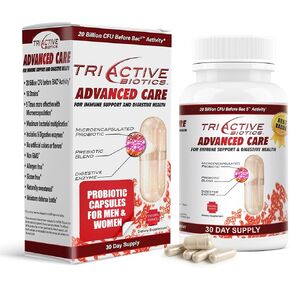 المصدر الأساسي TriActive Biotics Advanced Care - 20 مليار CFU بروبيوتيك لصحة الجهاز الهضمي، مكملات دعم المناعة، بروبيوتيك مغلف ميكرو للنساء والرجال، 90 كبسولة