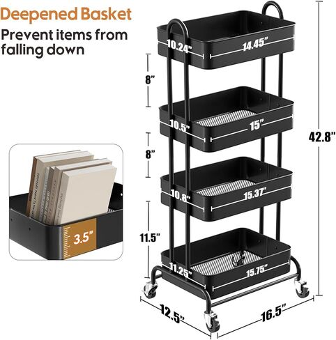 Ceayell 3-Tier Metal Rolling Storage Cart Heavy Duty Utility Cart Organizer with Lockable Wheels Black in Kuwait