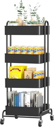 Ceayell 3-Tier Metal Rolling Storage Cart Heavy Duty Utility Cart Organizer with Lockable Wheels Black in Kuwait
