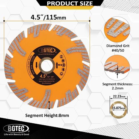 BGTEC Diamond Saw Blade, 5"/125mm Granite Cutting Disc for Circular Saw Cutting Marble, Concrete,Masonry,Ceramic,Porcelain,2pcs in Saudi Arabia