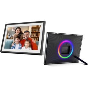 إطار صور رقمي 10.1 بوصة إطار صور رقمي واي فاي مع ضوء LED، شاشة لمس عالية الدقة 1280 * 800 IPS إطار صور إلكتروني ذكي، مشاركة الصور أو مقاطع الفيديو عن بعد عبر تطبيق AiMOR من أي مكان