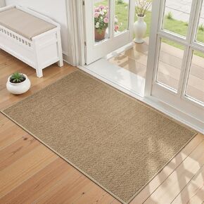 Wonnitar Farmhouse Kitchen Rugs, 3x5 Rubber Area Rugs for Entryway Indoor Non-Slip Washable Braided Front Door Mat Neutral Woven Absorbent Throw Carpet for Entry Bathroom Bedroom (Beige,3'x5')