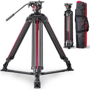 miliboo 67" Video Tripod with One-Step Locking System，Aluminum Camera Tripod for Heavy Duty with Fluid Head,Quick Release Plate and Ground Spreader for DSLR, Camcorder, Cameras (MTT605A)