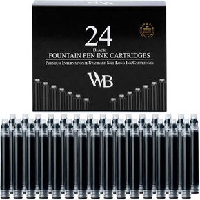 Wordsworth & Black 24 Pack Fountain Pen Ink chills - مجموعة من 24 خراطيش حبر حبر ألوان متنوعة - الحجم القياسي الدولي - الطول ASPR 1.5 " - القطر الأساسي APPR 0.24" - يمكن التخلص منها وعامة