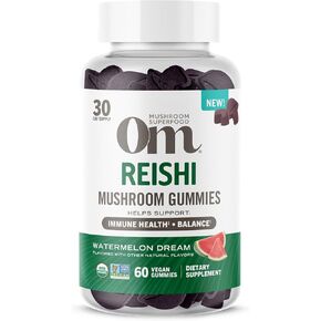 Om Mushroom Superfood - وقود الدماغ + العلكة - دعم الذاكرة والتركيز مع عرف الأسد والريشي - مكملات علكة التوت، 28 حصة