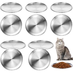 12 PCS Stainless Steel Whisker Friendly Cat Bowl Shallow Cat Food Dish 6.7 Inch Cat Wet Feeding Bowls Flat Cat Dish Small Pet Plate (Silver)