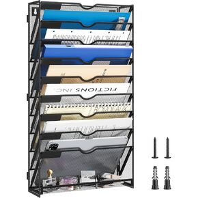منظم ملفات معلقة من 6 مستويات مع خطافات ، منظم ملفات الحائط للمكتب ، Mesh Magazine Mails Paper Paper Holder منظم ملف ملفات المنزل للمدرسة المنزلية ، الأسود