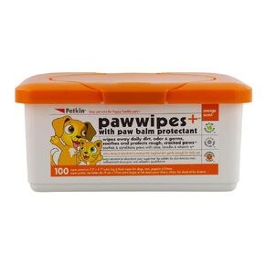 Petkin Paw Wipes Plus, 200 Orange Scented Wipes, 2 Pack - Absorbent Pet Paw Wipes Remove Daily Dirt & Odors - Enriched with Paw Balm Protectant -Easy to Use Pet Wipes for Dogs, Cats, Puppies & Kittens