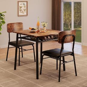 GAOMON 5 Piece Dining Table Set for 4, Kitchen Table Set with Storage Rack, Space Saving Dining Table and 4 Padded Chairs, Kitchen Table and Chairs Set for Small Space, Rustic Brown