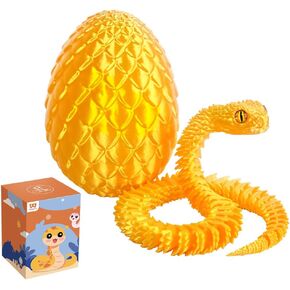 3D Printed Snake Egg with Snake Inside,3D Printed Animals,Like Movable Snake Realistic Slithering Design,18inch Snake (Gold)