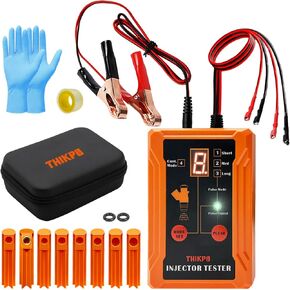 THIKPO Universal Fuel Injector Tester and Cleaner Tool Kit, DIY Cleaning Tool Kit, 8 Pulse Modes, 4 Wire Dual Channel for 2 Fuel Injectors, 4 Size Cleaning Adapters, 12V/5V Output Power