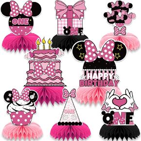 8Pcs Cartoon Mouse Birthday Party Supplies,Pink Mouse Honeycomb Centerpieces,Pink Mouse Theme 3D Table Decorations (TWO)