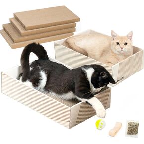 Cat Scratcher Box with 4 Scratching Pads&2 Separate Cardboard Boxes,2-in-1 Cardboard Cat Scratch for Multiple Kitten Interactive Play,Birthdays Holiday Toys Gift,Checkered-Ball Toy