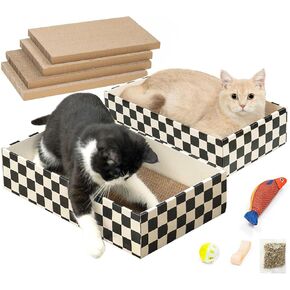 مربع خدش Cat مع 4 منصات خدش وصناديق من الورق المقوى منفصلة ، 2 في 1 من CATROPBOARD CAT SCRARD للعب التفاعلية المتعددة هريرة ، هدية عطلات أعياد الميلاد ، لعبة كرة الفأس