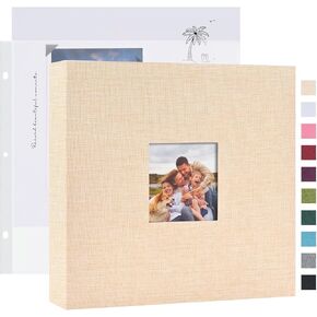Mublalbum 12x12 Inch DIY Scrapbook Photo Album with 40 Plastic Sleeves 80 Pages Linen Cover 3 Ring Folder Binder for Wedding Baby Family and DIY Projects (Pink)