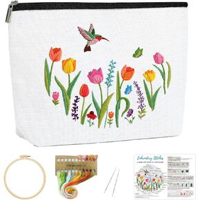 Louise Maelys Embroidery Kit for Beginners,Canvas Makeup Bag,Cross Stitch Kits for Adults,Arts Crafts Needlepoint-Daisy Floral Pattern