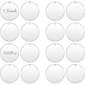 100 PCS مستديرة من الفراغات المفاتيح الأكريليك 2 بوصة 2 بوصة الفراغات الأكريليك مع ثقب ، أقراص أكريليك صافية دوائر كبيرة لطلاءات الزخرفة المفاتيح ومشاريع الحرف الفينيل