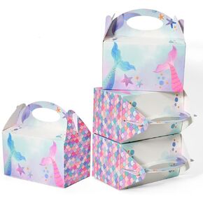 25 Pcs Small Party Treat Boxes, 6 Inch Candy Cookie Goodie Gift Bags Gable Box for Kids Birthday Party, White