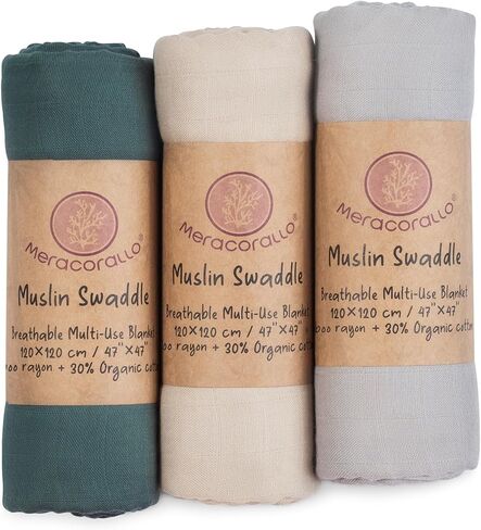 Meracorallo Muslin Swaddle Blanket Silky Soft Rainbow Receiving Blanket Swaddle Wrap for Baby Boys and Girls, 47 x 47 inches in Kuwait