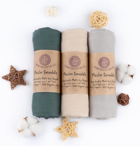 Meracorallo Muslin Swaddle Blanket Silky Soft Rainbow Receiving Blanket Swaddle Wrap for Baby Boys and Girls, 47 x 47 inches in Kuwait