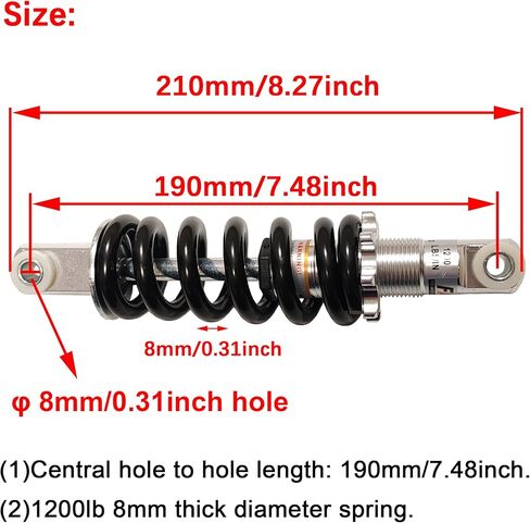 Bicycle Motorcycle Shock Absorber,215mm/8.46in 2000LBS Rear Sprin Shock Damper Universal Fits for Moped Scooter Pit Dirt Bike 50cc 70cc 90cc 125cc 150cc 250cc Dune Buggy Gokart (215mm/8.46in) in Kuwait