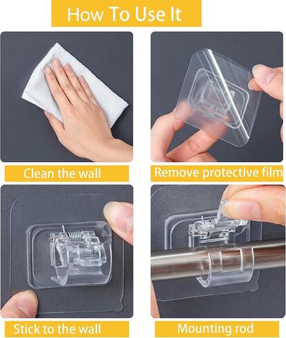 8 عبوات بدون حفر شديدة التحمل 44 رطل خطاطيف قضيب ستارة ذاتية اللصق، 4 قطع متعددة الأغراض خالية من الأظافر لاصقة على خطافات قضيب الستارة للحمام والمطبخ والمنزل والشقة، شفافة in Kuwait
