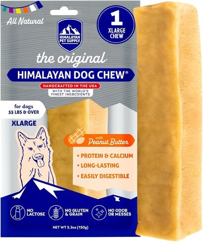 Himalayan Dog Chew Original Yak Cheese Dog Chews, 100% Natural, Long Lasting, Gluten Free, Healthy & Safe Dog Treats, Lactose & Grain Free, Protein Rich, Peanut Bits, X-Large, Dogs 55 lbs and Larger in Kuwait