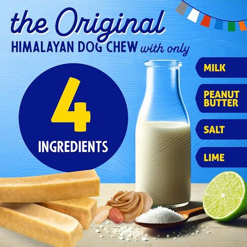 Himalayan Dog Chew Original Yak Cheese Dog Chews, 100% Natural, Long Lasting, Gluten Free, Healthy & Safe Dog Treats, Lactose & Grain Free, Protein Rich, Peanut Bits, X-Large, Dogs 55 lbs and Larger in Kuwait