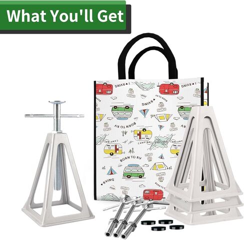 RVGUARD RV Stack Jacks 8 عبوات مع حقيبة تخزين، مقابس تثبيت من الألومنيوم لمقطورة RV، دعم فردي يصل إلى 6000 رطل، قابل للتعديل من 11 بوصة إلى 17 بوصة in Kuwait