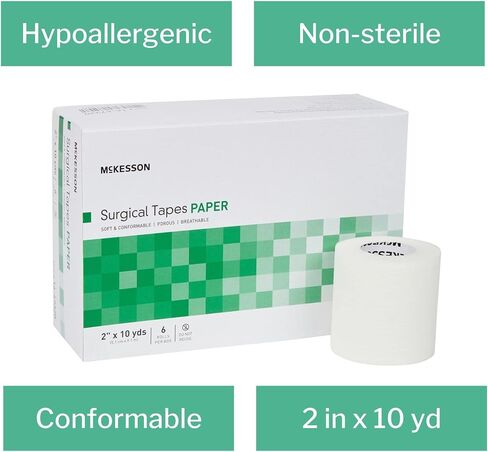 McKesson Surgical Tape, Non-Sterile, Paper, Air and Moisture Permeable, 2 in x 10 yds, 6 Count in Saudi Arabia